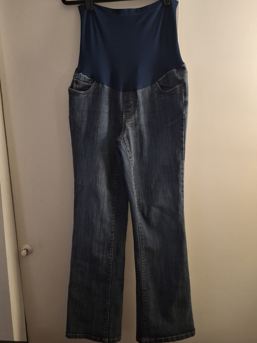 Motherhood Maternity Blue Denim Boot-Cut Jeans with Navy Belly Panel
